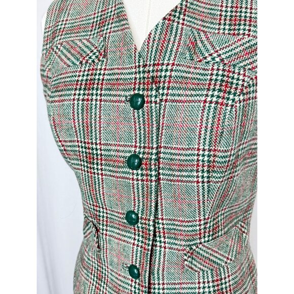 Vtg Betty Rose 3 Piece Plaid Wool Pant Suit Red Green Small 70s Suit Christmas - Picture 4 of 16